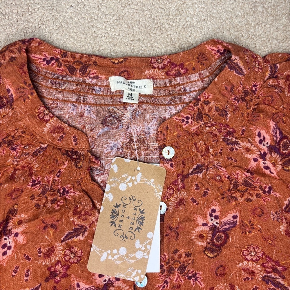 Mason & Belle Rust Floral Button Front Blouse | Size M | NWT - Picture 7 of 10